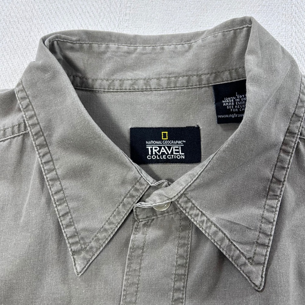 National Geographic Travel Collection Mens Large Gray Cotton Utility Shirt SS - Picture 2 of 8